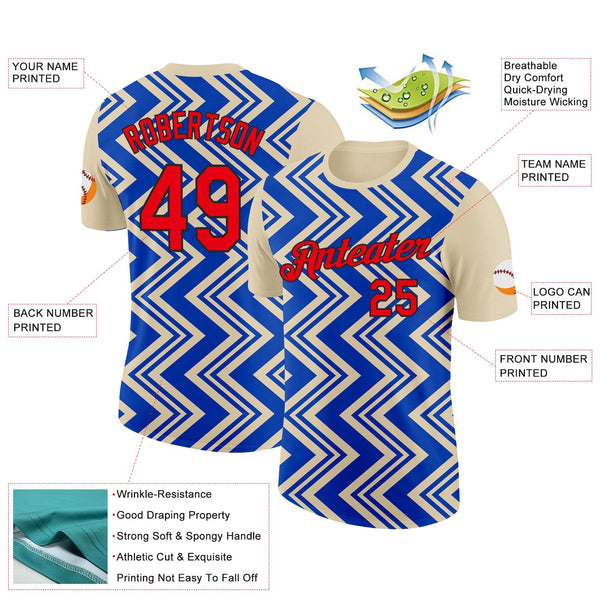 Custom Cream Fire Red Thunder Blue-Black 3D Esports Performance T-Shirt alternate