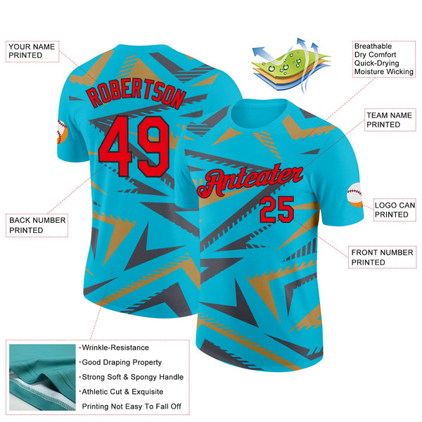 Custom Lakes Blue Fire Red Steel Gray Old Gold-Black 3D Esports Performance T-Shirt alternate