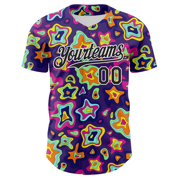 Custom Purple Black-White 3D Pattern Design Rave Psychedelic Fluid Art Authentic Baseball Jersey alternate