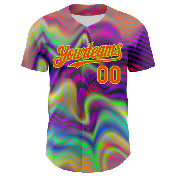 Custom Gray Orange-Neon Green 3D Pattern Design Rave Psychedelic Neon Fluid Art Authentic Baseball Jersey alternate