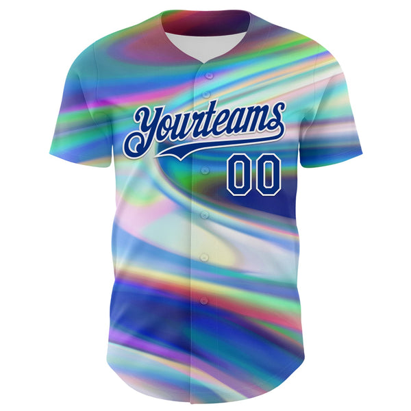 Custom White Royal 3D Pattern Design Rave Psychedelic Holographic Vaporwave Style Authentic Baseball Jersey alternate