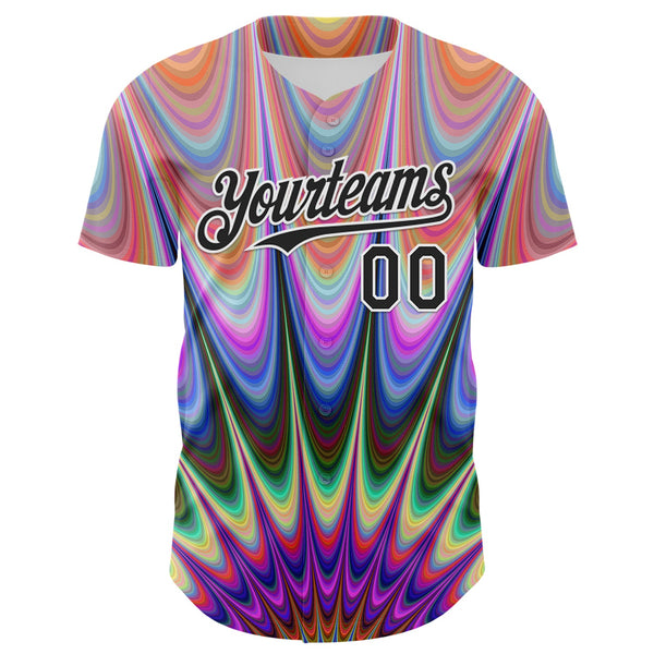 Custom Orange Black-White 3D Pattern Design Rave Psychedelic Fractal Style Authentic Baseball Jersey alternate