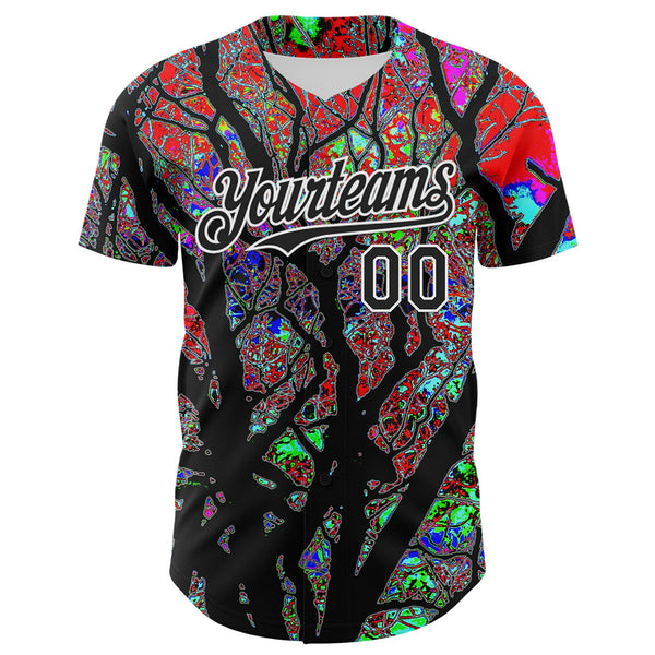 Custom Black White 3D Pattern Design Rave Psychedelic Tree Authentic Baseball Jersey alternate