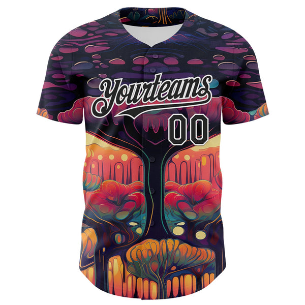 Custom Black White 3D Pattern Design Rave Psychedelic Forest Authentic Baseball Jersey alternate