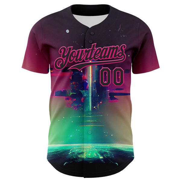 Custom Black Hot Pink 3D Pattern Design Rave Psychedelic Universe Authentic Baseball Jersey alternate