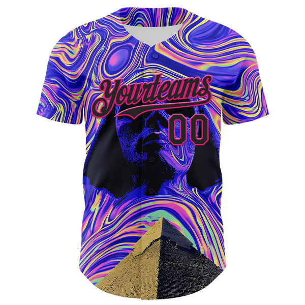 Custom Purple Black-Hot Pink 3D Pattern Design Rave Psychedelic Fluid Art Pyramid Authentic Baseball Jersey alternate