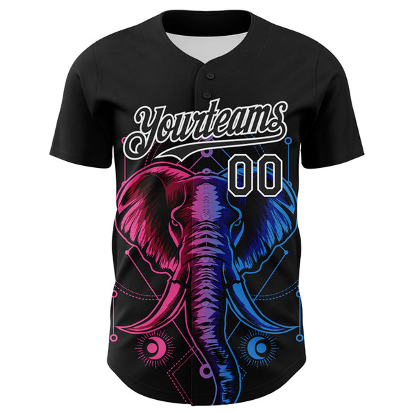 Custom Black White 3D Pattern Design Rave Psychedelic Elephant Authentic Baseball Jersey alternate