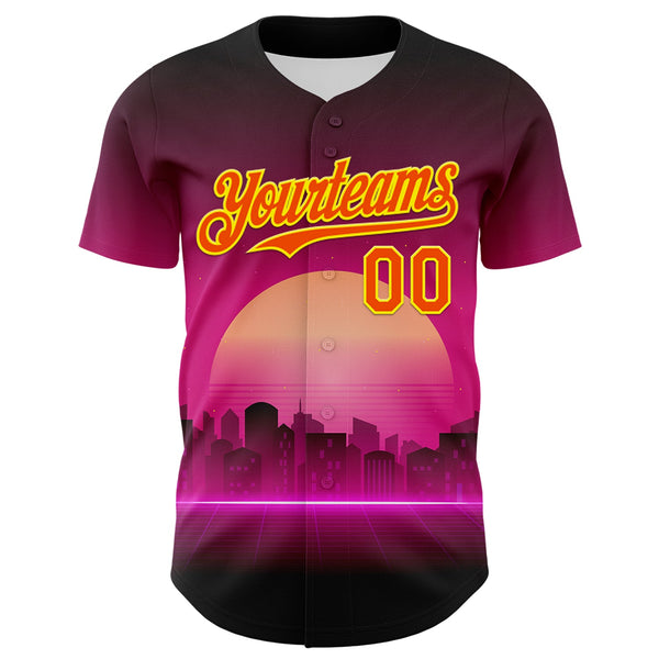 Custom Purple Orange-Light Yellow 3D Pattern Design Rave Psychedelic Futuristic Music Authentic Baseball Jersey alternate