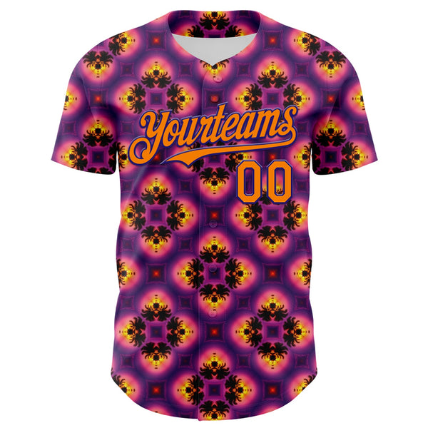 Custom Purple Bay Orange-Dark Purple 3D Pattern Design Rave Psychedelic Flower Authentic Baseball Jersey alternate