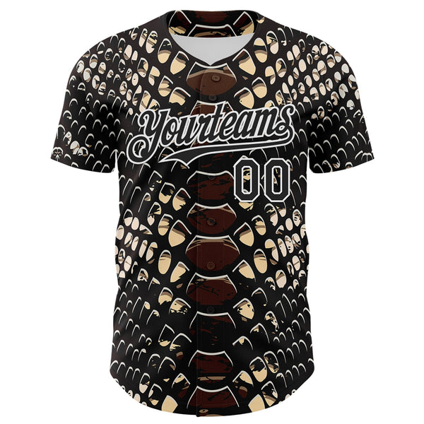 Custom Black White 3D Pattern Design Rave Psychedelic Snakeskin Authentic Baseball Jersey alternate