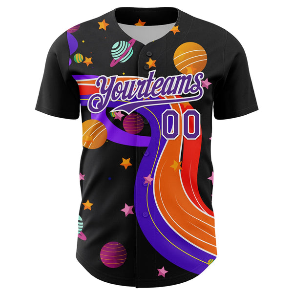 Custom Black Purple-White 3D Pattern Design Space Galaxy Star Authentic Baseball Jersey alternate