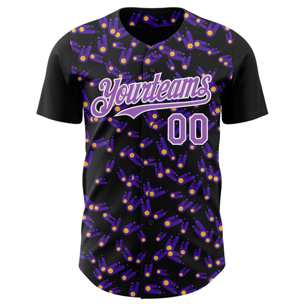 Custom Black Medium Purple-White 3D Pattern Design Galaxy Star Meteor Authentic Baseball Jersey alternate