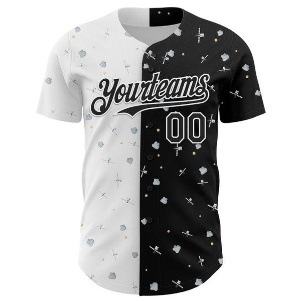 Custom Black White 3D Pattern Design Space Satellite Authentic Baseball Jersey alternate