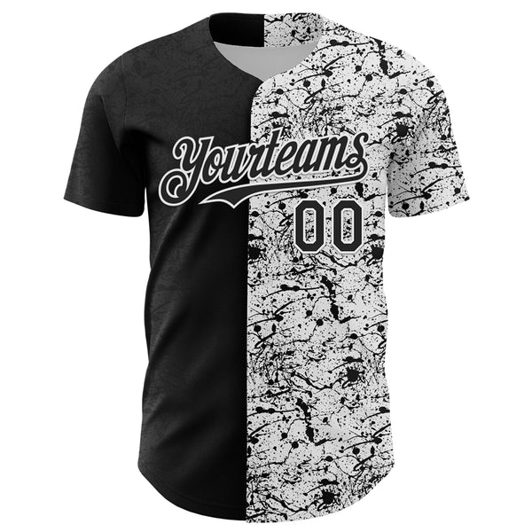 Custom White Black 3D Pattern Design Graffiti Splash Ink Authentic Baseball Jersey alternate