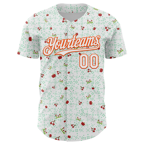 Custom White Orange 3D Pattern Design Retro Pixel Arcade Game Authentic Baseball Jersey alternate