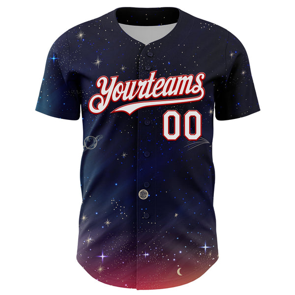 Custom Navy White-Red 3D Pattern Design Space Galaxy Star Authentic Baseball Jersey alternate
