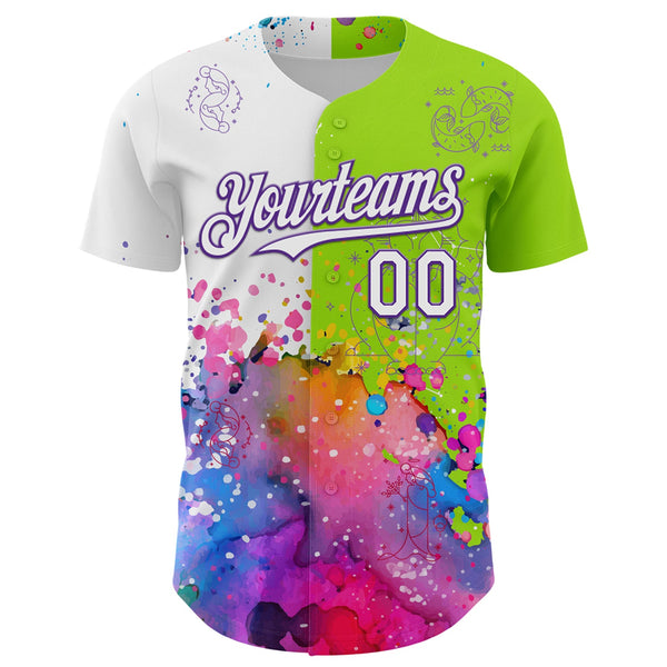 Custom Neon Green White-Purple 3D Pattern Design Graffiti Splash And Constellation Space Galaxy Star Authentic Baseball Jersey alternate