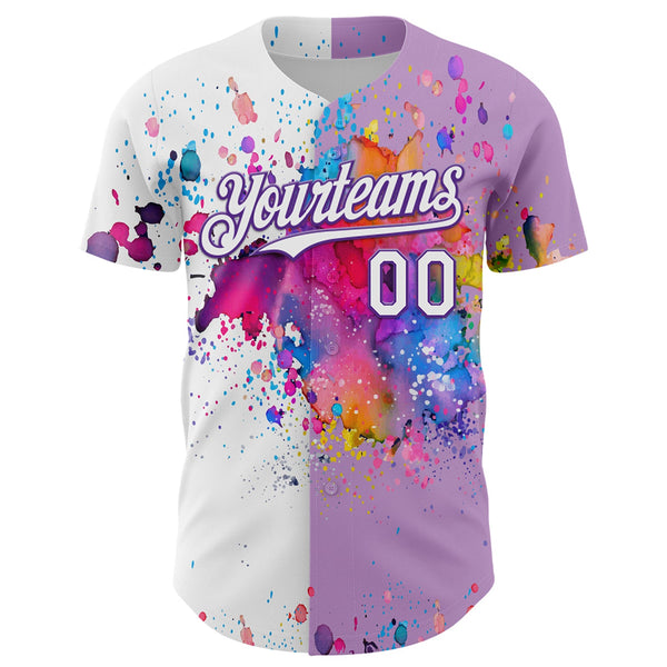 Custom Light Purple White-Purple 3D Pattern Design Graffiti Splash Authentic Baseball Jersey alternate