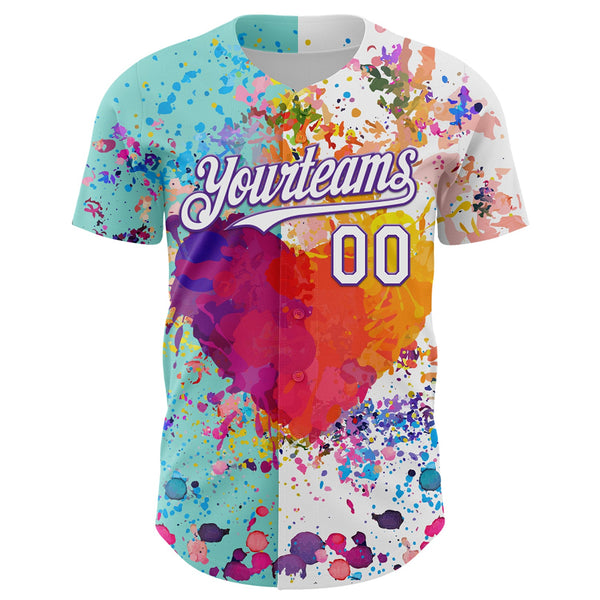 Custom White Ice Blue-Purple 3D Pattern Design Graffiti Splash Authentic Baseball Jersey alternate