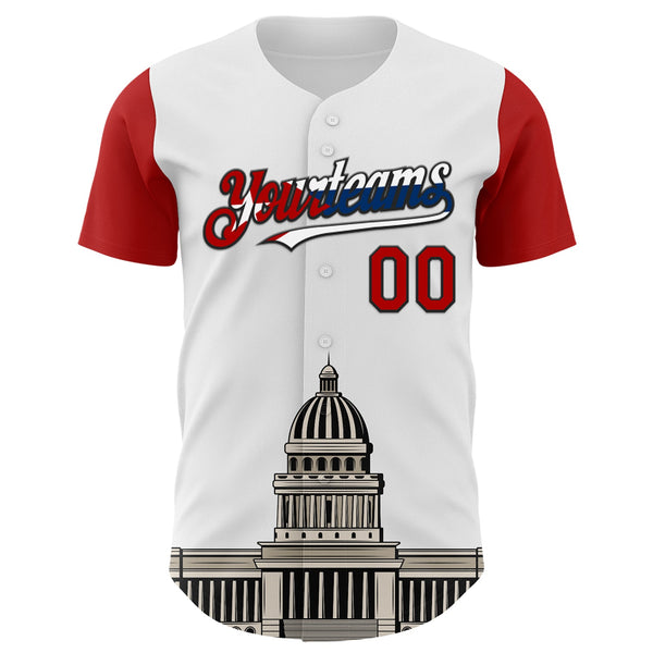 Custom White Red Black-Cuban Flag 3D Cuba Havana Authentic Baseball Jersey alternate