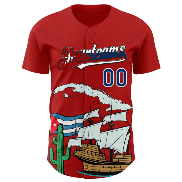 Custom Red US Navy Blue White Cuban Flag-Black 3D Cuba Authentic Baseball Jersey alternate