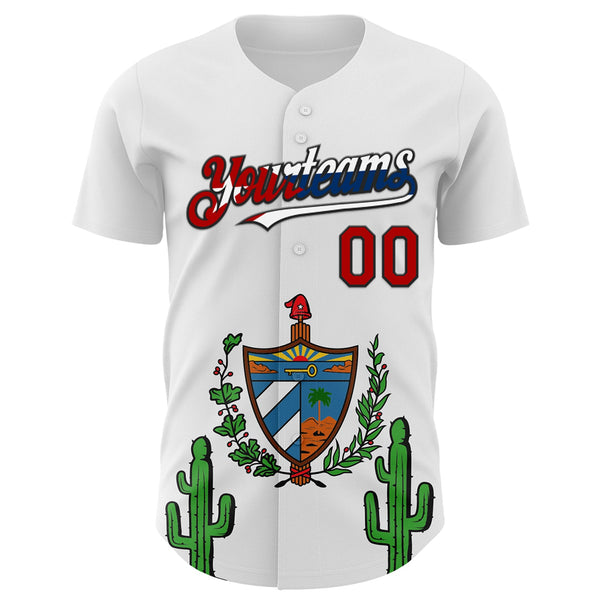 Custom White Red Black-Cuban Flag 3D Cuba Authentic Baseball Jersey alternate