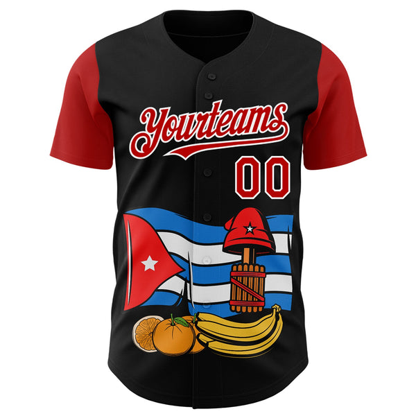 Custom Black Red-White 3D Cuba Cuban Flag Authentic Baseball Jersey alternate