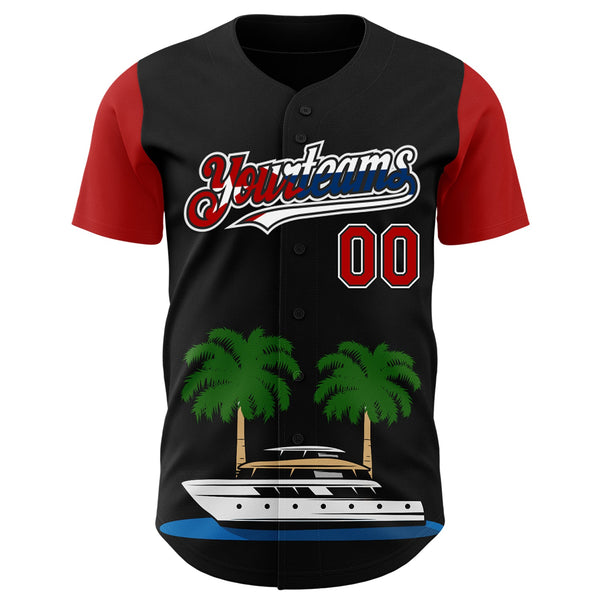 Custom Black Red White-Cuban Flag 3D Cuba Authentic Baseball Jersey alternate