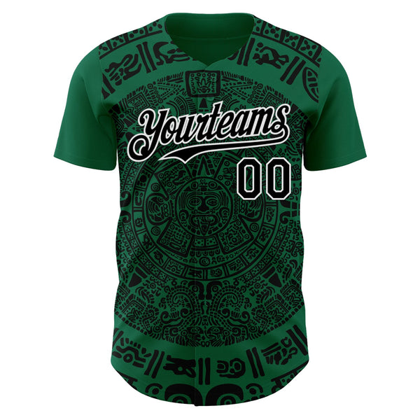 Custom Kelly Green Black-White 3D Mexico Authentic Baseball Jersey alternate
