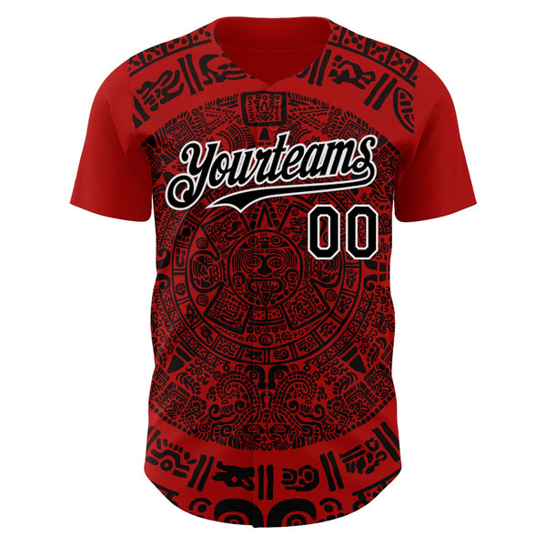 Custom Red Black-White 3D Mexico Authentic Baseball Jersey alternate
