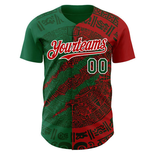Custom Red Green Kelly Green-White 3D Mexico Scratch Authentic Baseball Jersey alternate
