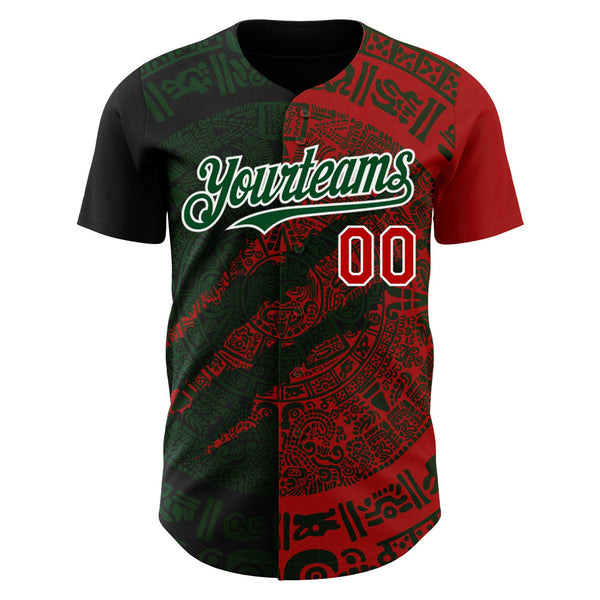 Custom Red Green-White 3D Mexico Scratch Authentic Baseball Jersey alternate