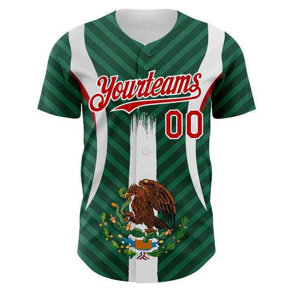 Custom Green Red Kelly Green-White 3D Mexico Authentic Baseball Jersey alternate
