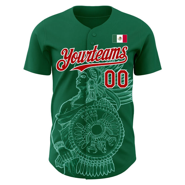 Custom Kelly Green Red-White 3D Mexico Mexican Flag Authentic Baseball Jersey alternate