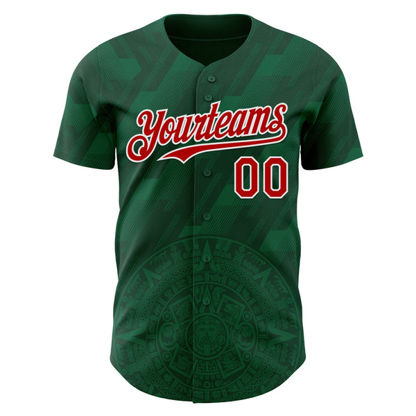 Custom Kelly Green Red-White 3D Mexico Authentic Baseball Jersey alternate