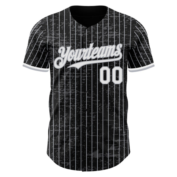Custom Black Gray Pinstripe White 3D Pattern Design Fragment Art Authentic Baseball Jersey alternate