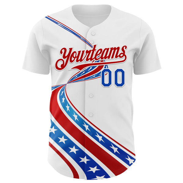Custom White Thunder Blue-Red 3D Patriotic American Flag Authentic Baseball Jersey alternate