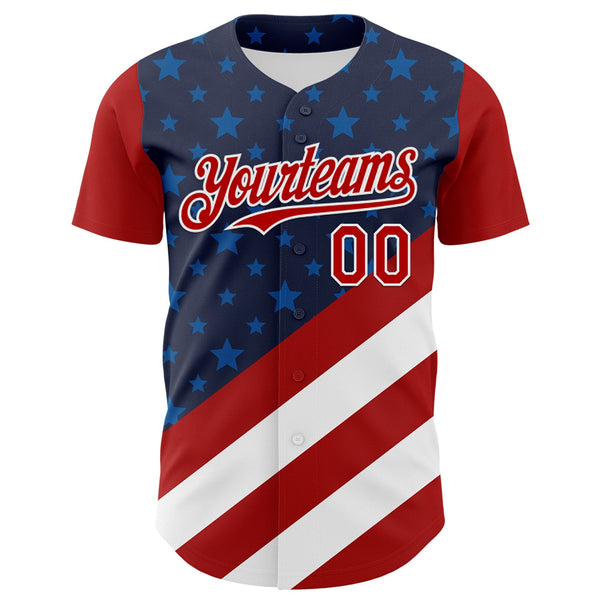 Custom Navy Red-White 3D Patriotic American Flag Authentic Baseball Jersey alternate