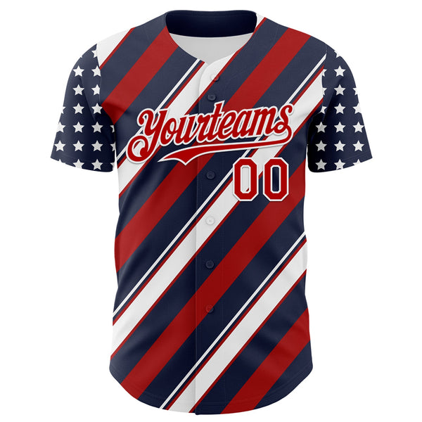 Custom Navy Red-White 3D Patriotic American Flag Authentic Baseball Jersey alternate