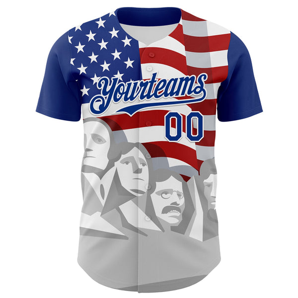 Custom Royal Red Gray-White 3D Patriotic American Flag And President's Day Authentic Baseball Jersey alternate