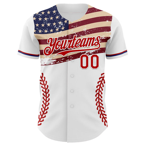 Custom White Red-Royal 3D Patriotic American Flag Authentic Baseball Jersey alternate