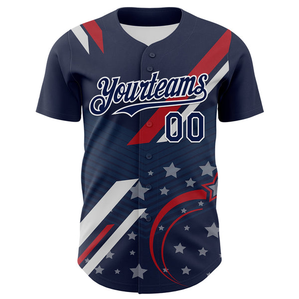 Custom Navy Red-White 3D Patriotic American Flag Authentic Baseball Jersey alternate