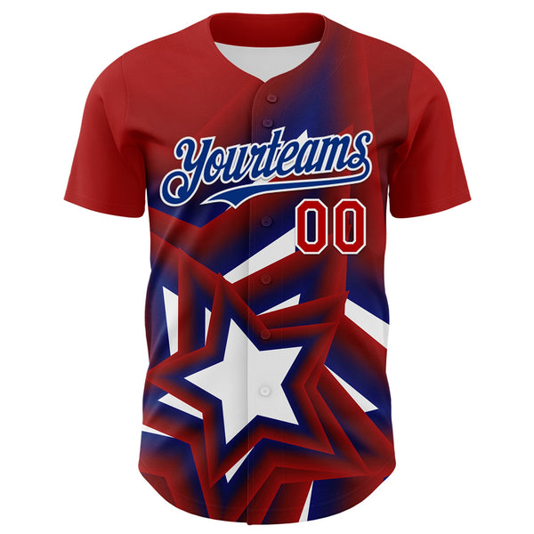 Custom Red Royal-White 3D Patriotic American Flag And Star Authentic Baseball Jersey alternate