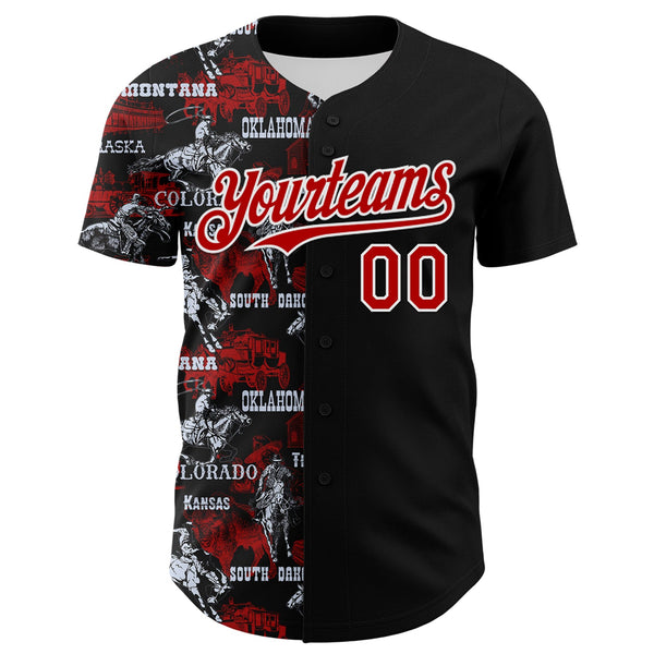Custom Black Red-White 3D Pattern Design Patriotic American Spirit Rodeo Cowboy Authentic Baseball Jersey alternate