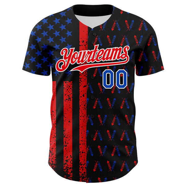 Custom Black Thunder Blue Fire Red-White 3D Patriotic American Flag Authentic Baseball Jersey alternate