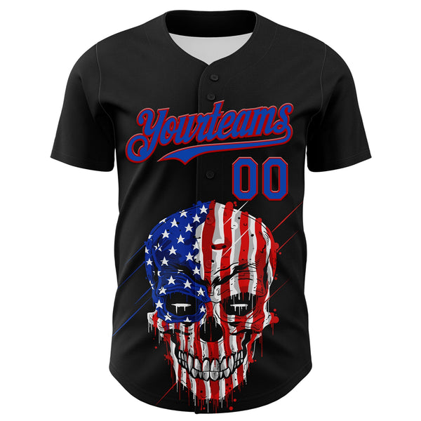 Custom Black Thunder Blue-Red 3D Patriotic Skull American Flag Authentic Baseball Jersey alternate