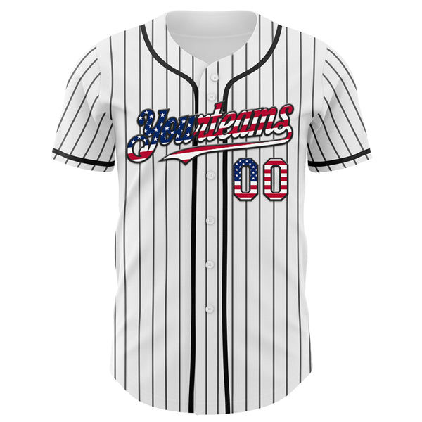 Custom White Gray Pinstripe USA Flag-Black 3D Patriotic American Symbol Statue of Liberty Authentic Baseball Jersey alternate