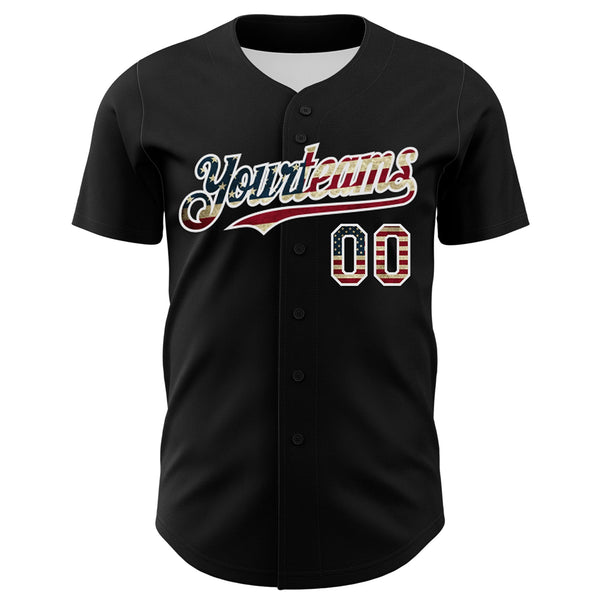 Custom Black Vintage USA Flag-White 3D Patriotic American Symbol Authentic Baseball Jersey alternate