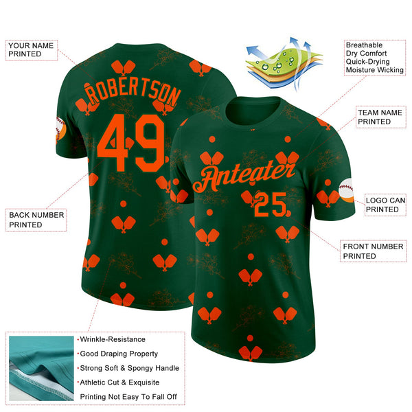 Custom Green Orange 3D Pickleball Paddles Balls Floral Performance T-Shirt alternate