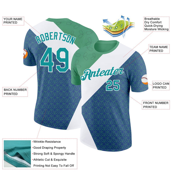 Custom Green Teal Blue-White 3D Pickleball Paddles Balls Performance T-Shirt alternate